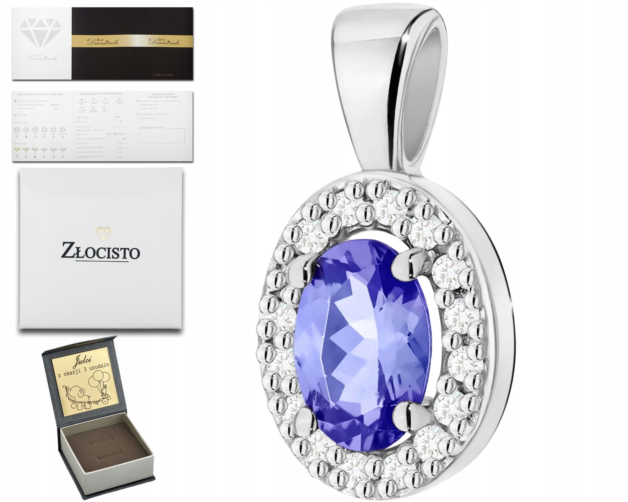 Bílé Zlato Přívěsek S Přírodním Tanzanitem A Brilianty Zlato 585