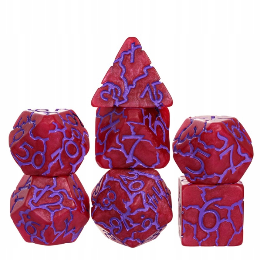 Zestaw 7 Kości Żywicowe Magma Lawa Smok Czerwone D4-20 K20 Rpg D&D Mtg BG3
