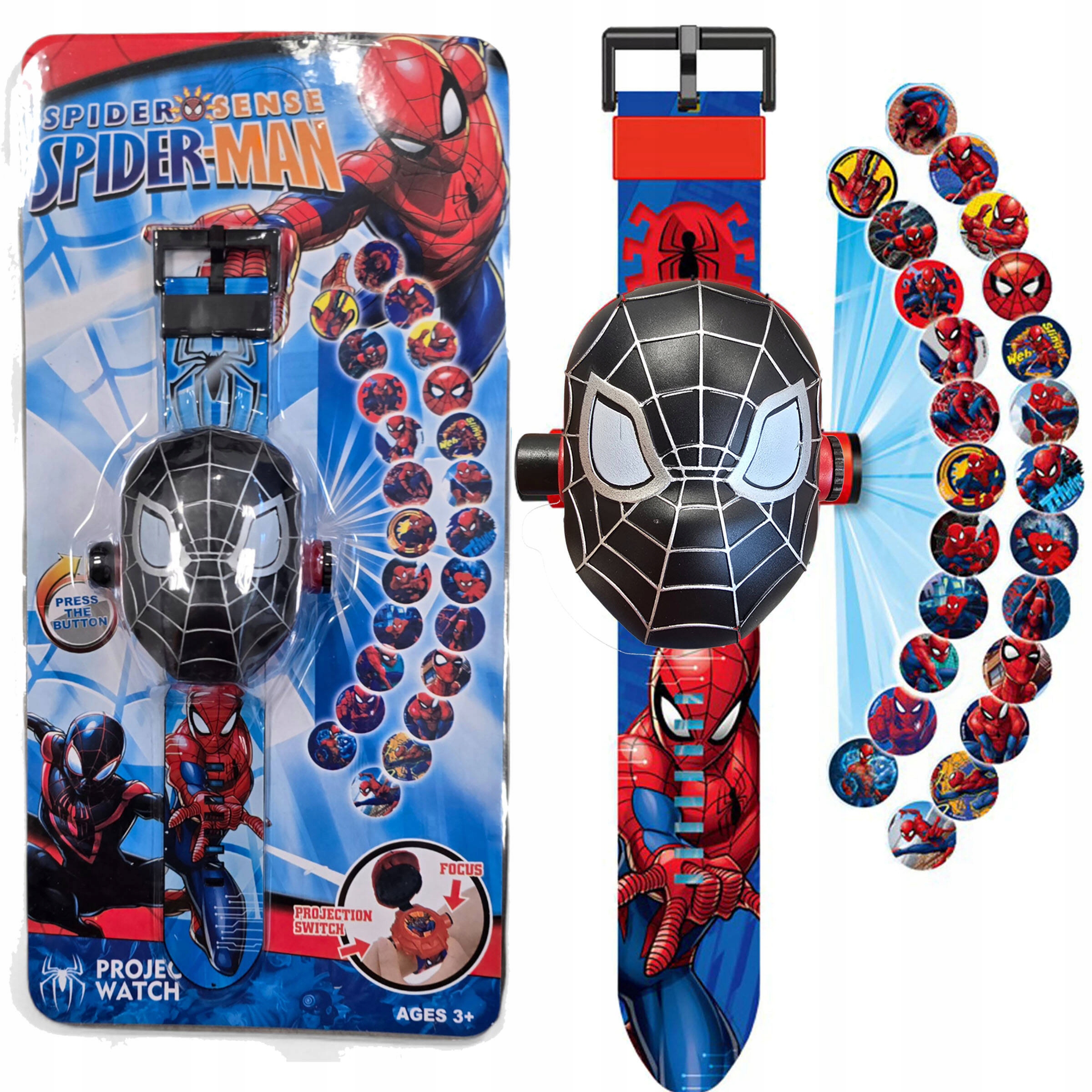 ZEGAREK Z PROJEKTOREM DLA CHŁOPCA SPIDERMAN WYŚWIETLA OBRAZKI 3D PROJEKTOR Funkcje Datownik