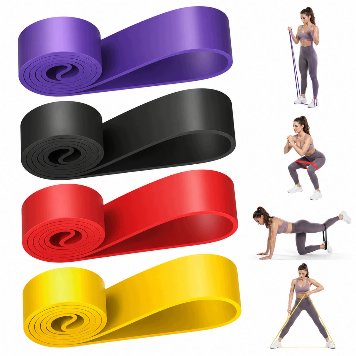 Zestaw do ćwiczeń 4 gumy oporowe Fitness power band podciągania