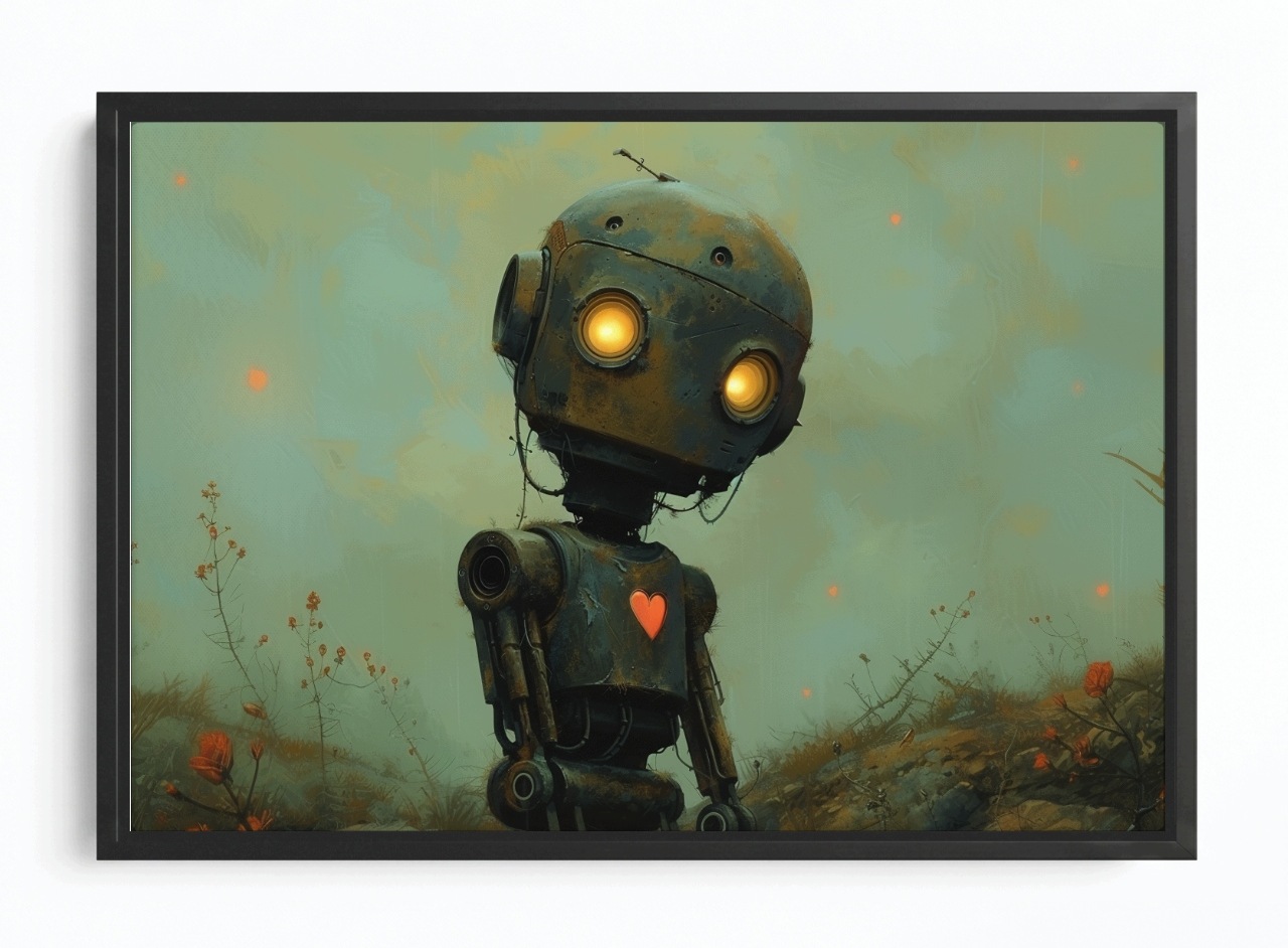 Obraz Rám American Box Robot Android Stroj Srdce Láska Pocit 120x80