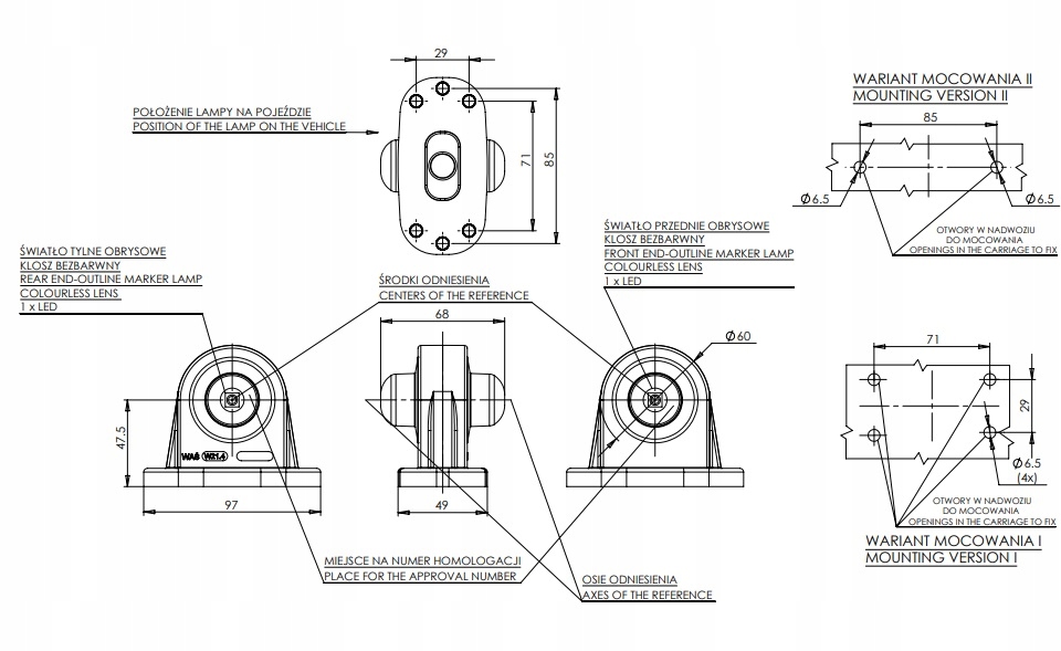 LAMPA OBRYSOWA LED DIODA WAŚ 137L Producent części WAŚ