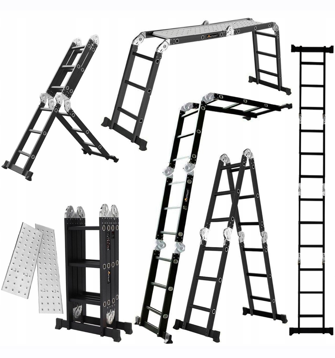 Žebřík 4,5 m 4x3 pevný hliníkový multifunkční kloub plošina Kontrakt