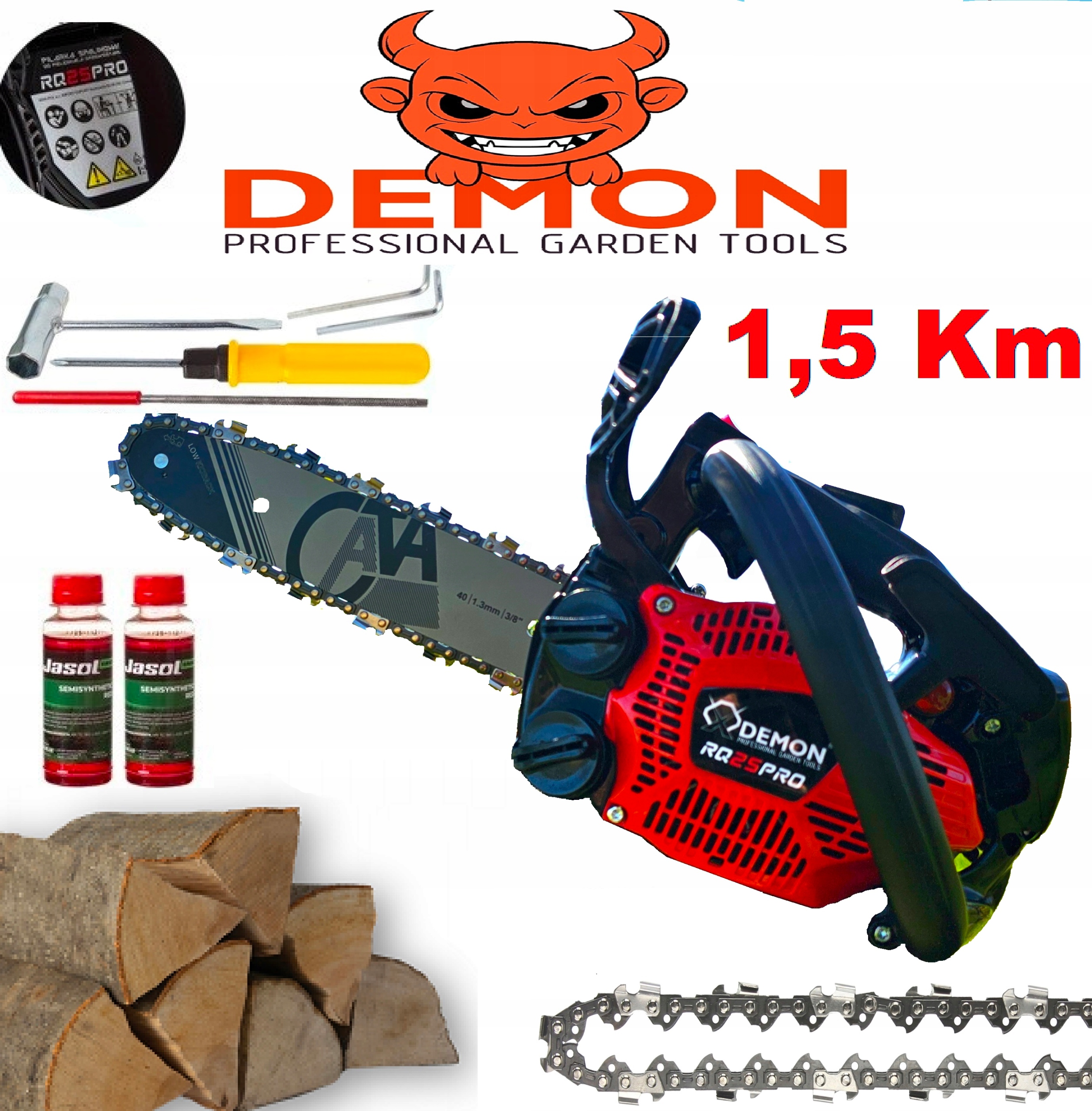 Piła Demon Łańcuchowa Spalinowa Pilarka Gałęziówka Mocna 1,5 Km 2 Łańcuchy