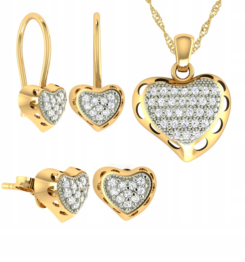 Okouzlující zlatá sada zdobená srdíčky, Srdíčka Ryzost 585
