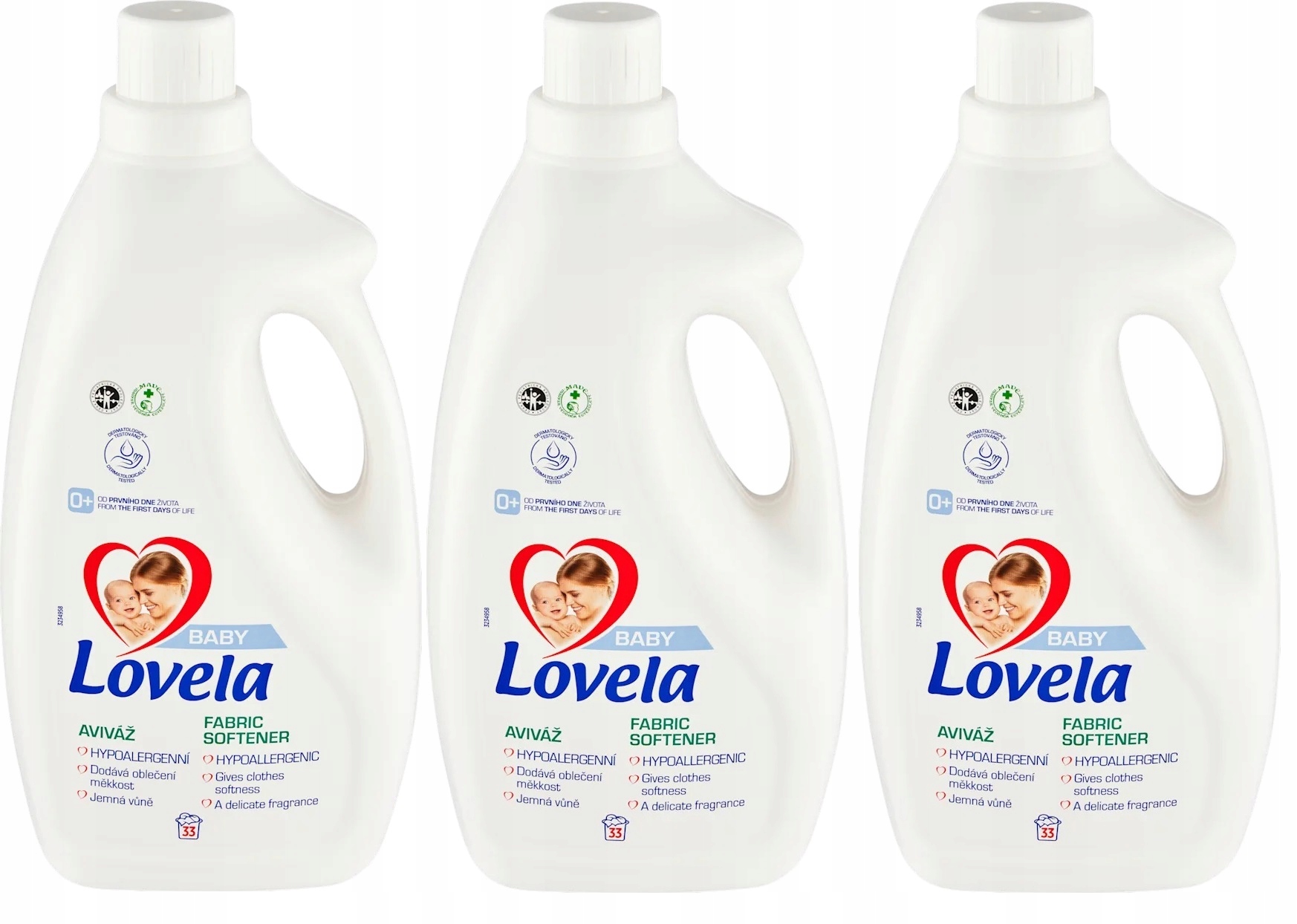 Levně 3x Tekutá aviváž Lovela Baby hypoalergenní 33 praní 2 l