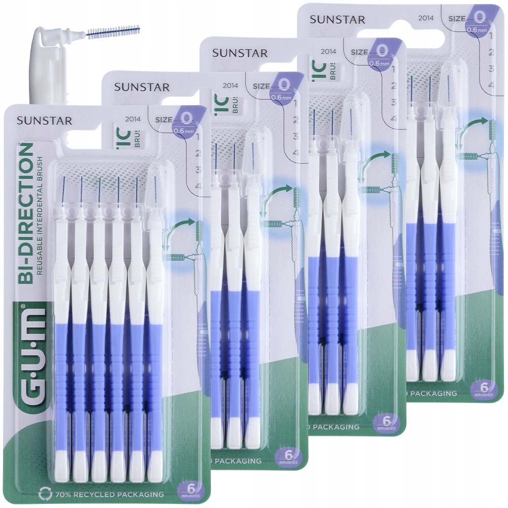 4x Gum Bi-direction Szczoteczka międzyzębowa z obrotową główką Iso 0 -0.6mm