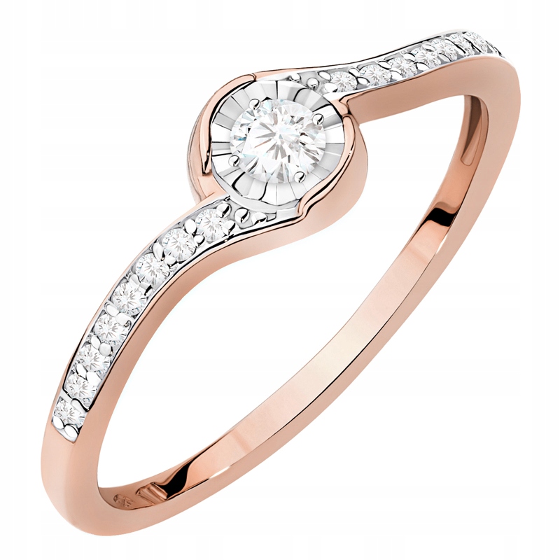 Klasický Zlatý Prstýnek Zásnubní pr 585 s brilianty 0.16ct 14k