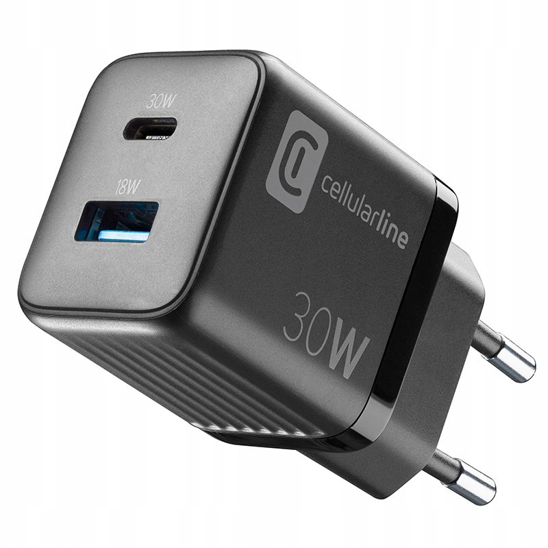 Cellularline Multipower Micro GaN Ładowarka sieciowa Usb-c & Usb-a Po
