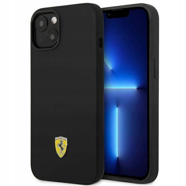 Pouzdro Ferrari Silicone Metal Logo pro iPhone 14 černé