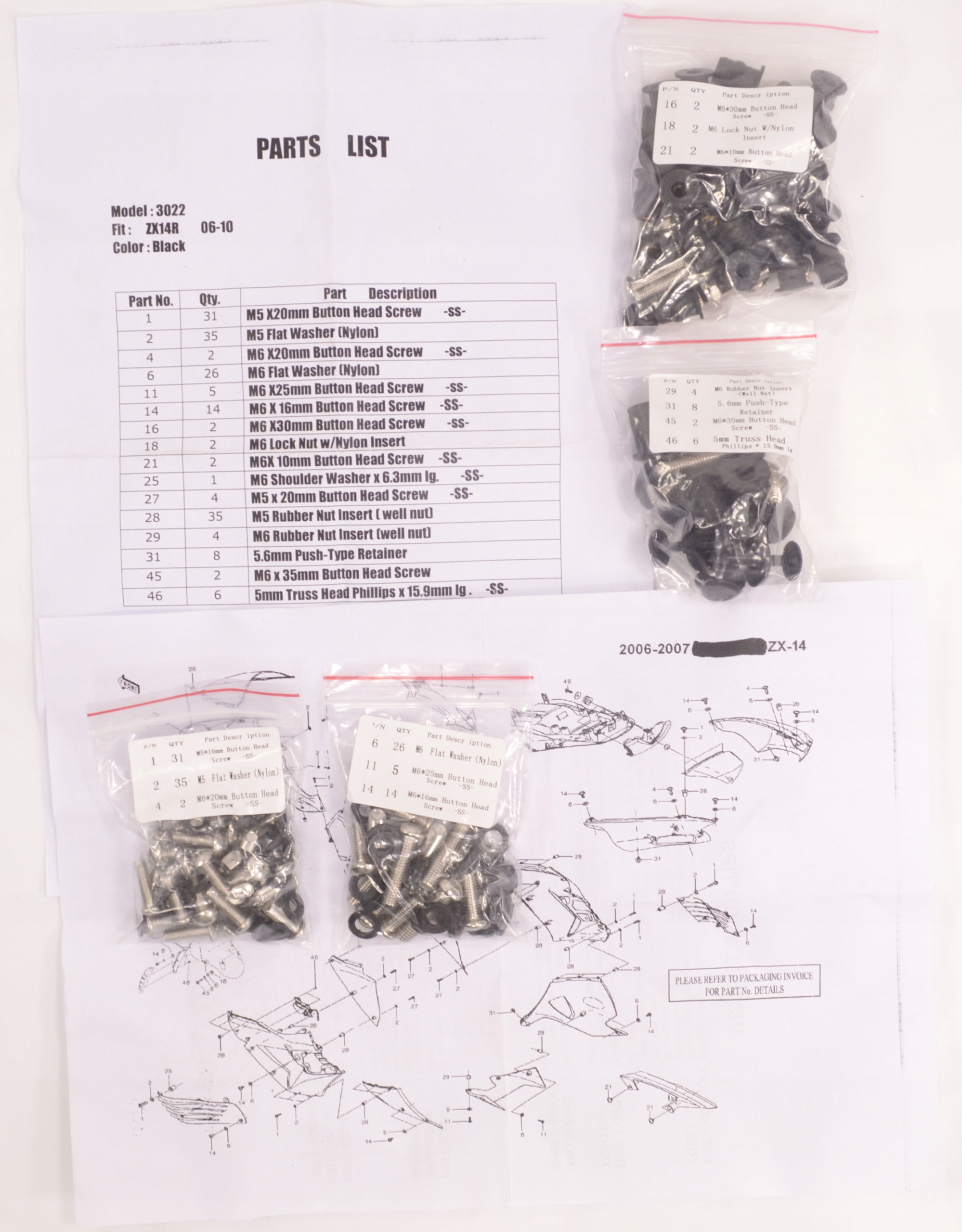 ZX140611 - Kawasaki Ninja Zx1400 ZX-14 06-11 обтекатель болт