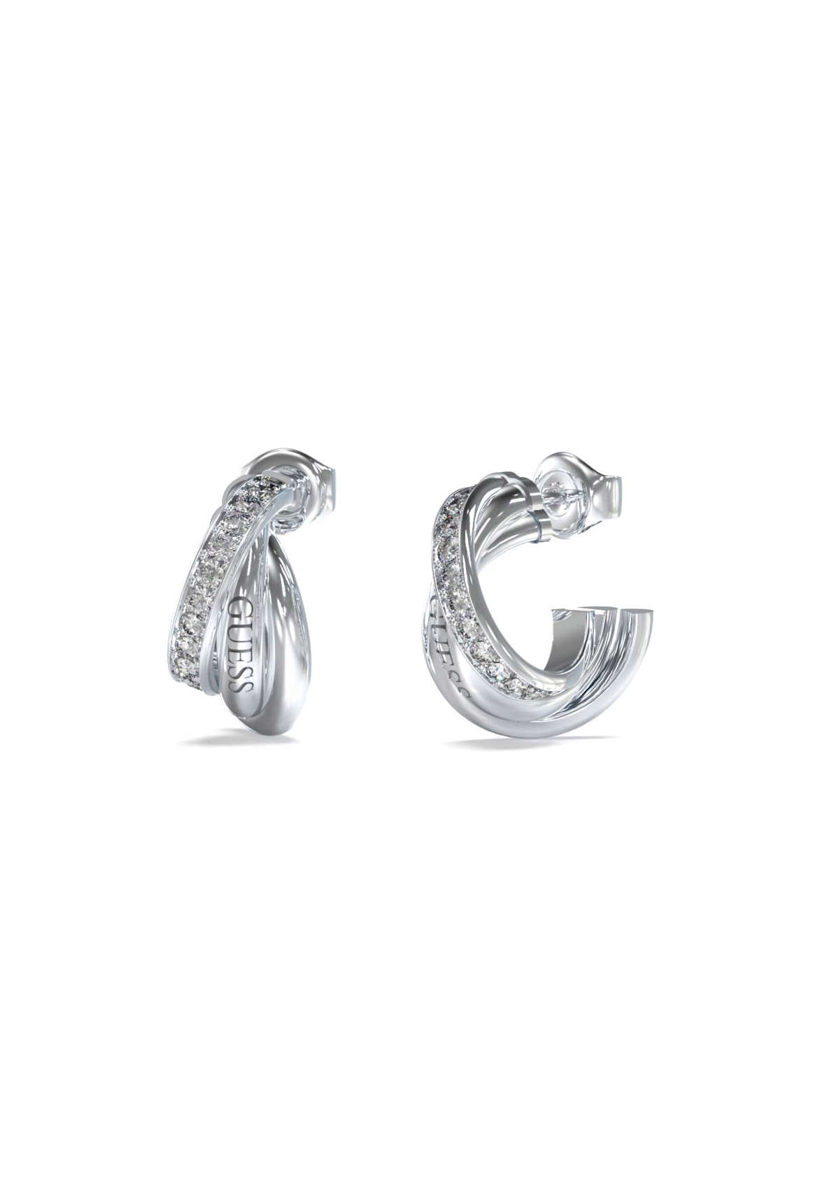 Stříbrné náušnice Guess Perfect, pletené kruhy s krystaly JUBE04066JW-RH