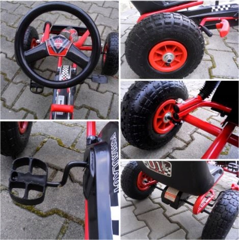 GOKART NA PEDAŁY POMPOWANE KOŁA HAMULEC RĘCZNY 3+ Szerokość pojazdu 60 cm
