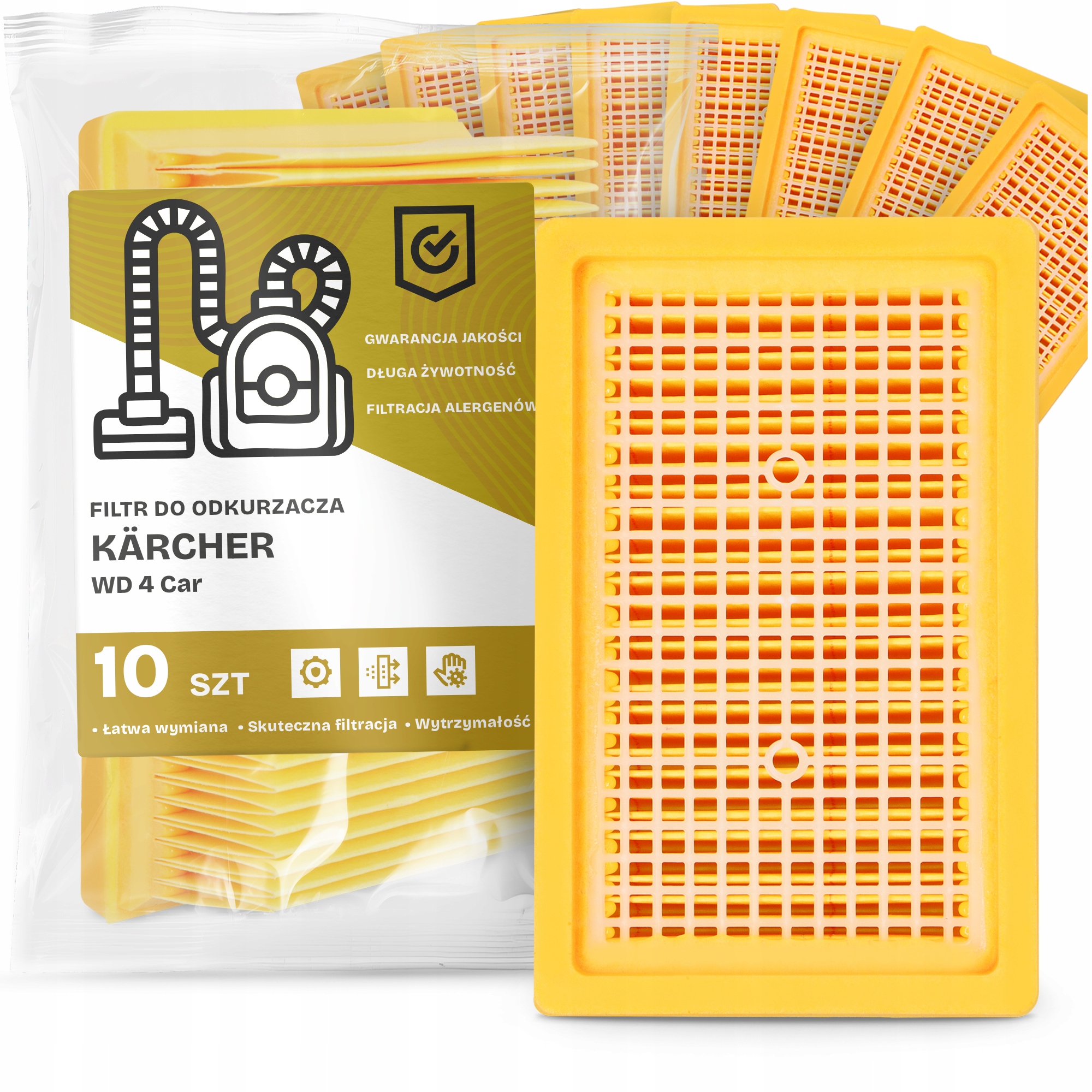 10 x Filtr Pro Vysavač Kärcher Wd 4 Car Vzduchový Vstupní Velký Filtry Em-w