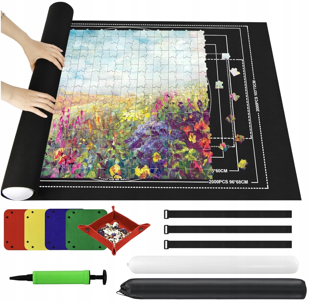 MATA PUZZLI DO 2000 ELEMENTÓW ZWIJANA PODKŁADKA 80X120 CM CZARNA