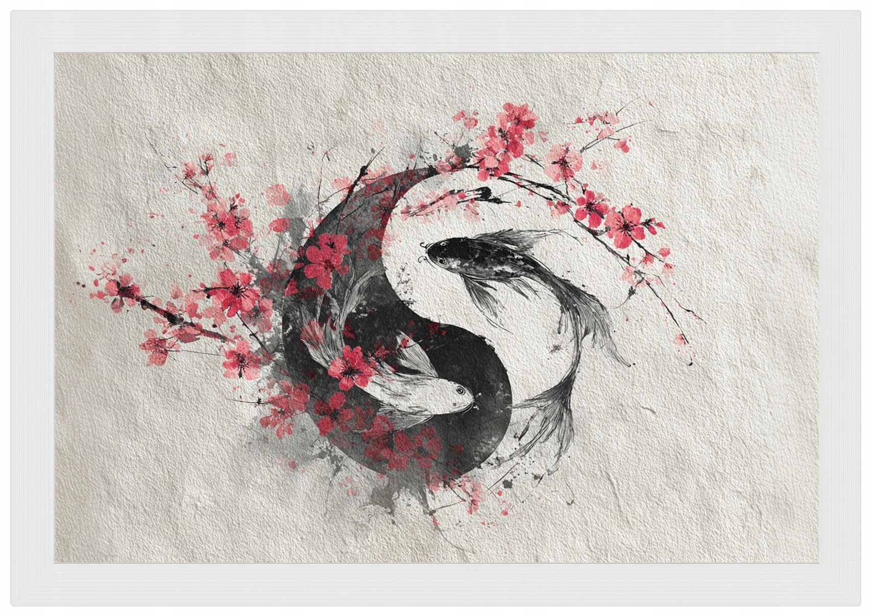 Plakát Rámeček Koi Ryby Yin Yang Japonsko Sakura Feng Shui 60x40