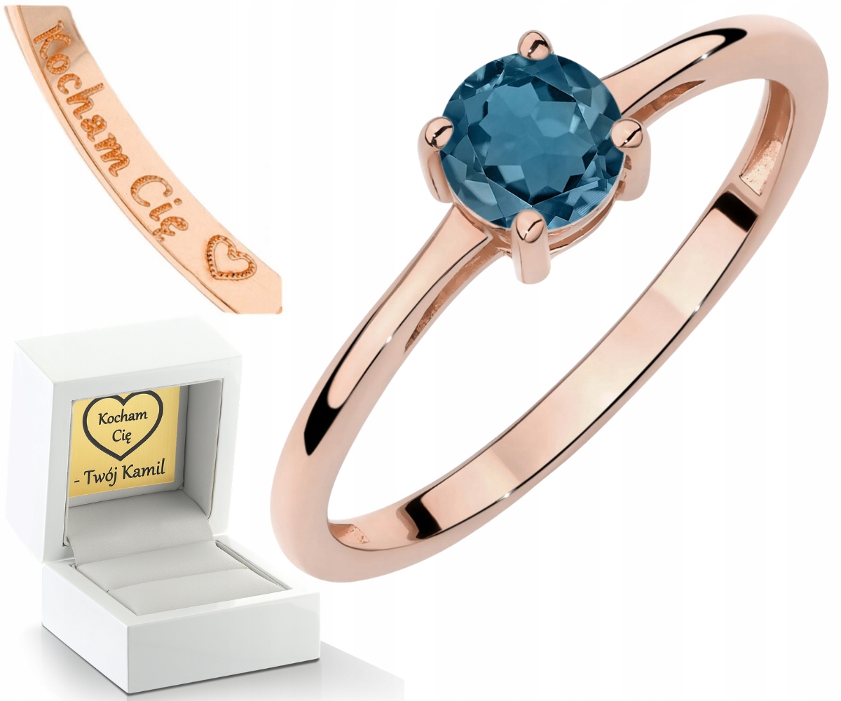 Růžové Zlato Prstýnek Přírodní Kámen Topaz London Blue Zlato