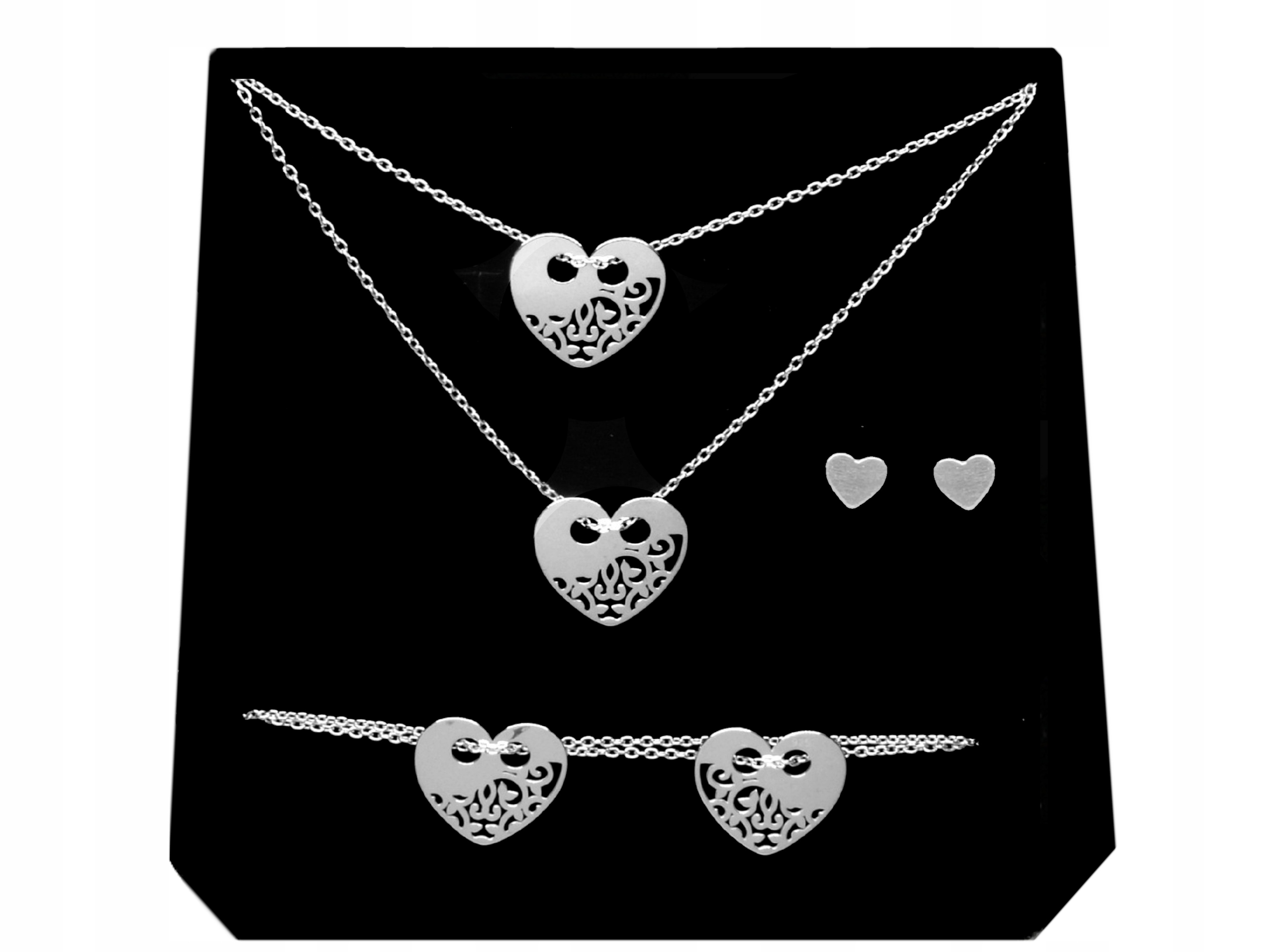 

Komplet Podwójna Celebrytka Serce srebro 925