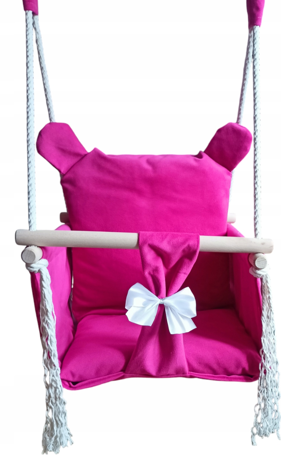 HUŚTAWKA dla DZIECI serce fuksja róż dom ogród pokój PREZENT VELVET WELUR Wiek dziecka 6 m +
