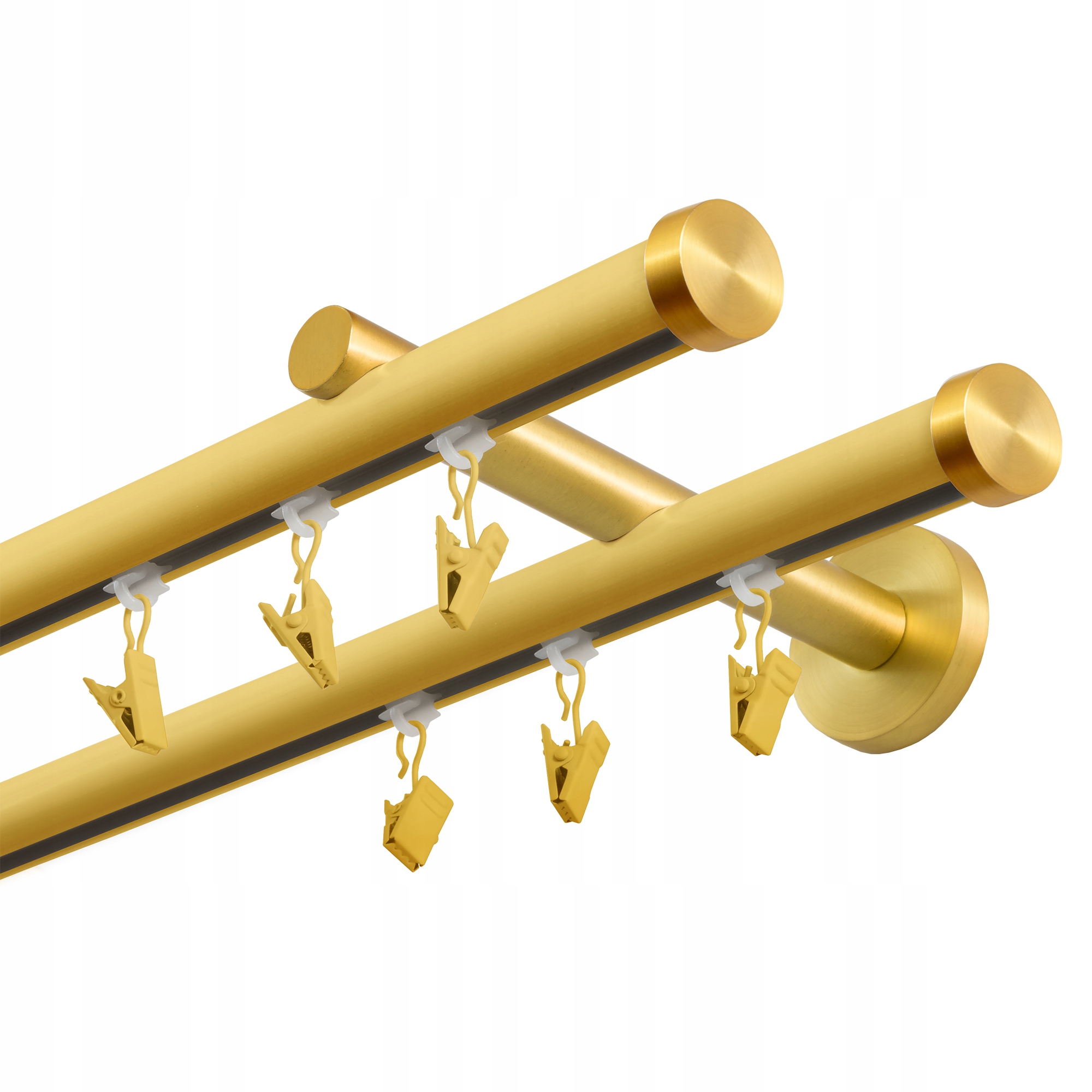 Garnýž Kolejnicový Dvojitý 120 CM Profil 20 MM Kulatý Mosazný Mat S Žabkami