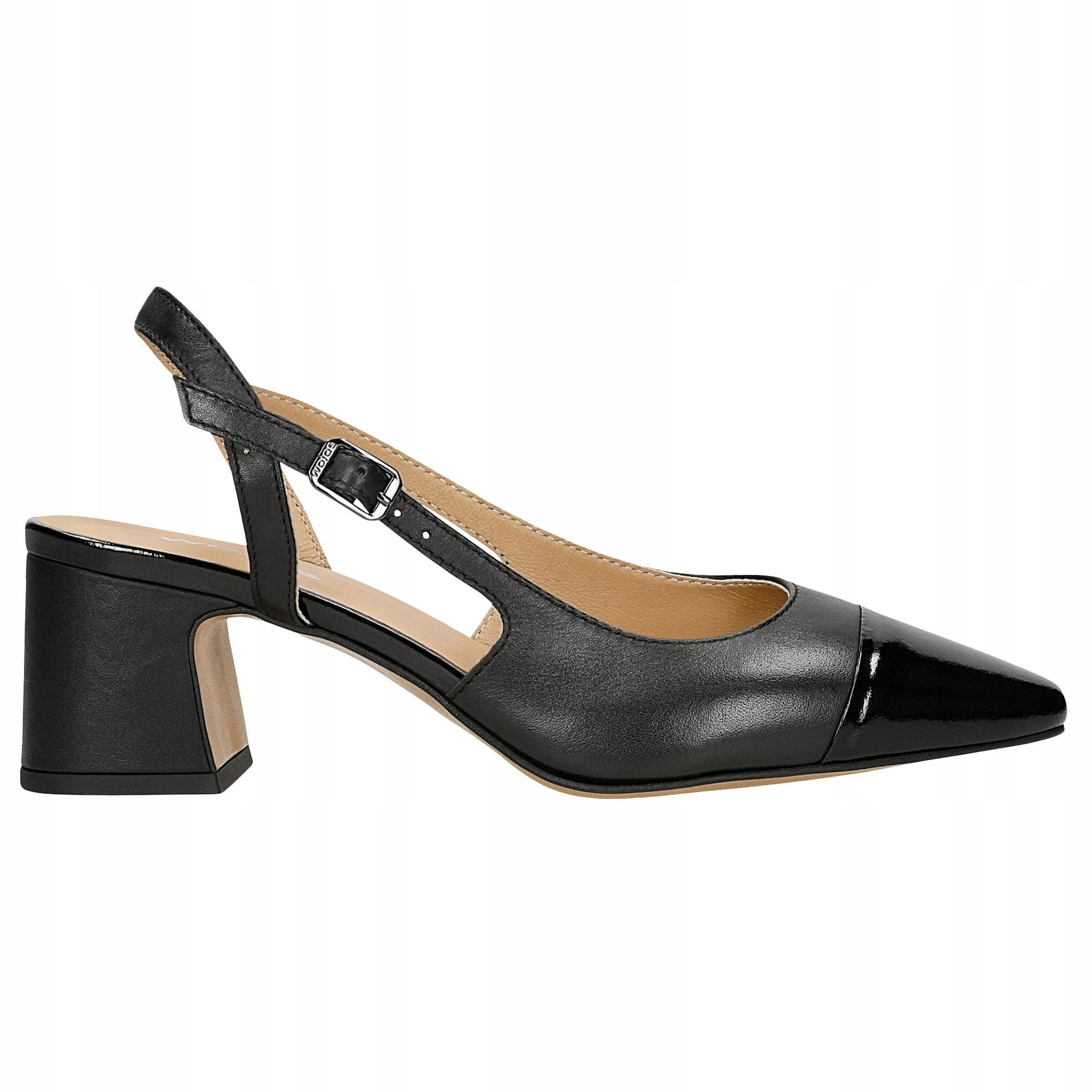 Czarne skórzane czółenka z lakierowanym noskiem r. 37