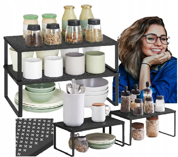 ZESTAW 2 PÓŁEK REGAŁ NA BLAT ORGANIZER INDUSTRIALNY LOFT METAL CZARNY- 40 -