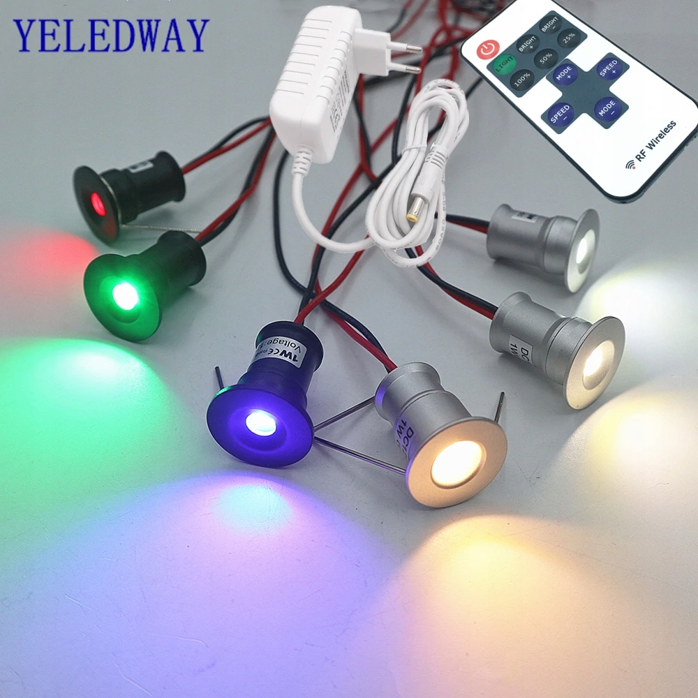 Mini Recessed Spot LED Light Dimmable Downlights Set Remote Control 1W