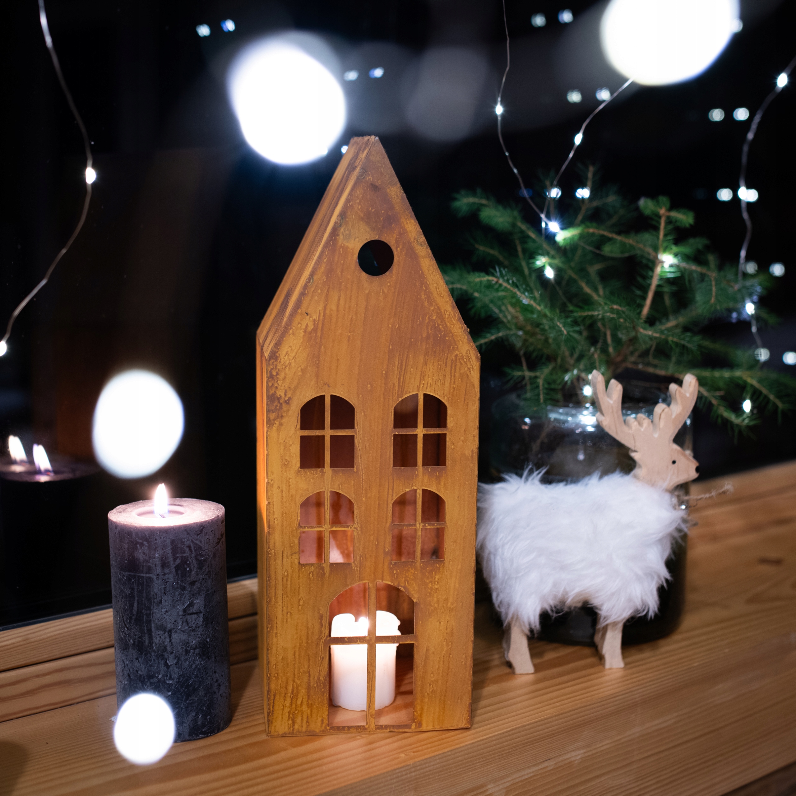 DOMEK LAMPION NA LED SWIECE LATARNIA HANDMADE CORTEN LATARENKA RDZAWY Kolor naturalny