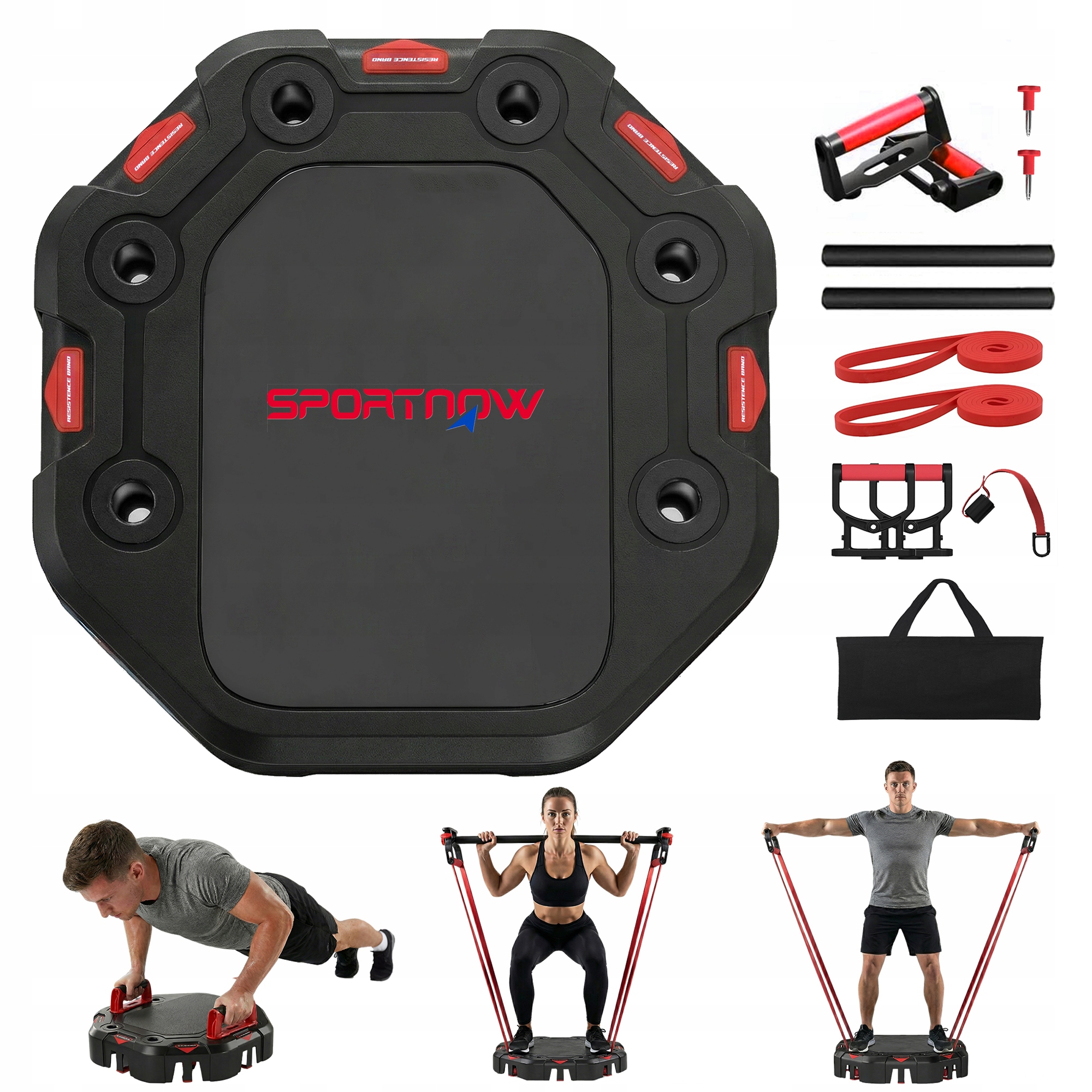 Sportnow Deska do pompek 7-w-1 Regulowana z taśmami oporowymi, składana