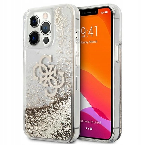 Pouzdro Guess 4G Big Liquid Glitter pro iPhone 13 Pro Max 6,7" zlaté
