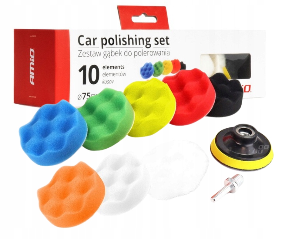 Zestaw gąbek do polerowania gąbki polerskie 8 el+dysk+adapter AMIO-03699