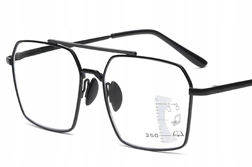 Okulary duże metalowe progresywne dal 'zero', bliż: +2.5