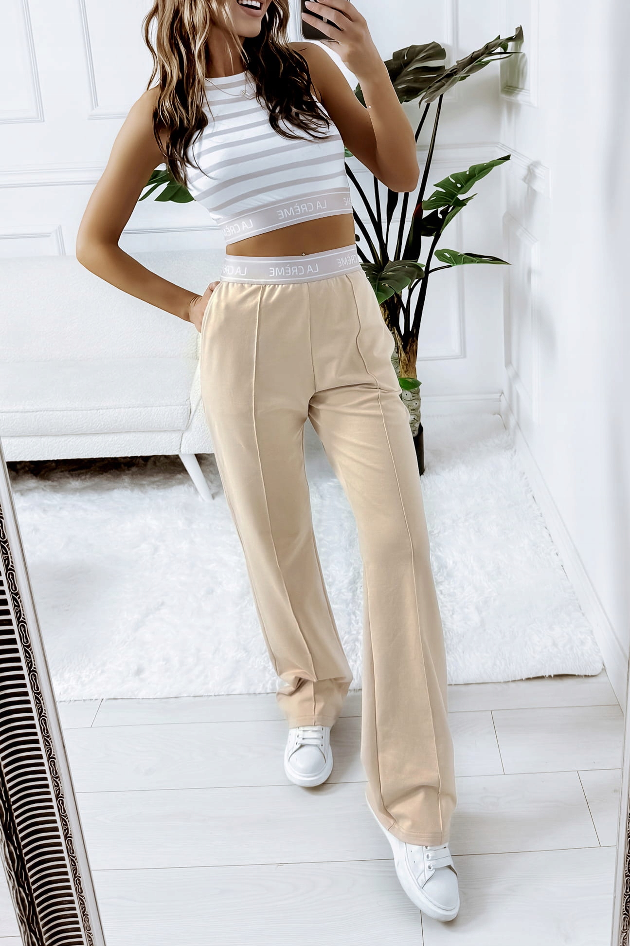 Komplet Florence Kalhoty Latte A Pruhovaný Top Latte M/L