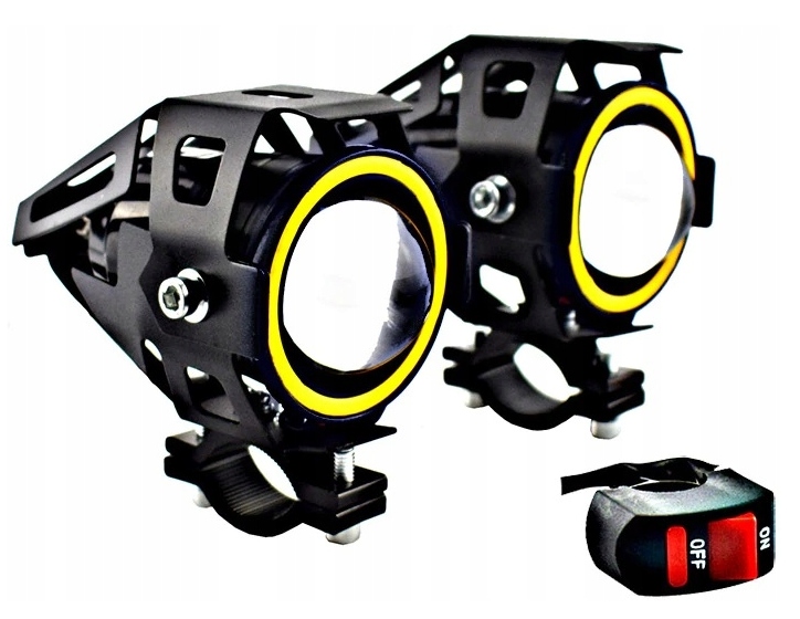 2x HALOGENY MOTOCYKLOWE LAMPY REFLEKTORY RING LED