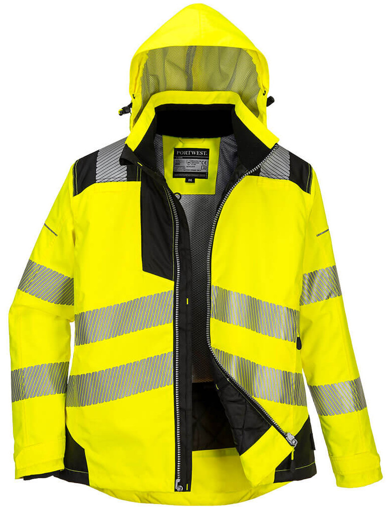Dámská zimní bunda s kapucí, výstražná bunda Portwest PW382 Ybr vel. 3XL