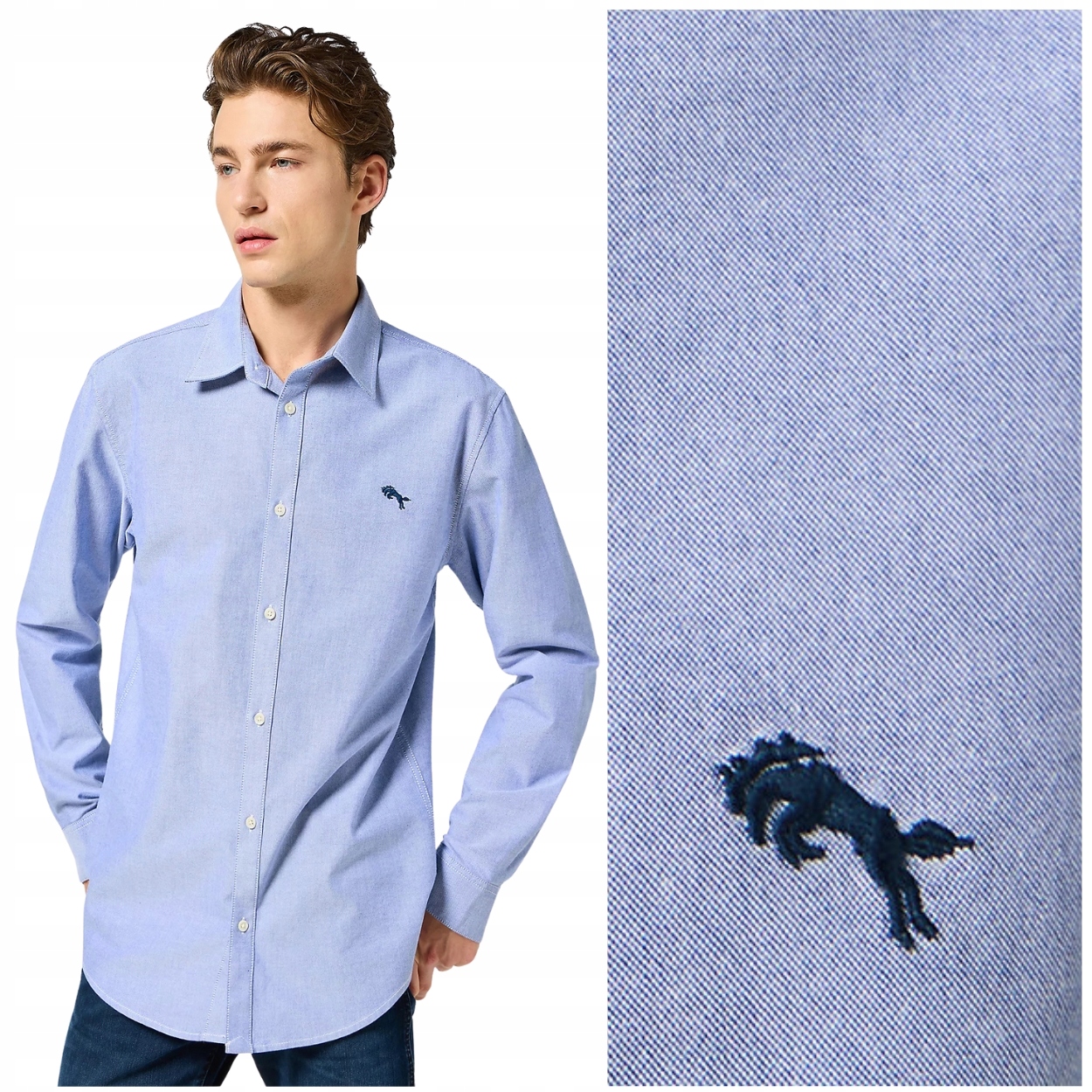 Wrangler Ls Shirt Oxford Blue modrá bavlněná košile Regular Fit M