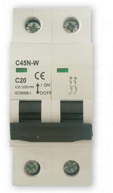 

Wyłącznik Nadprądowy Fotowoltaika 500V DC 20A 2P