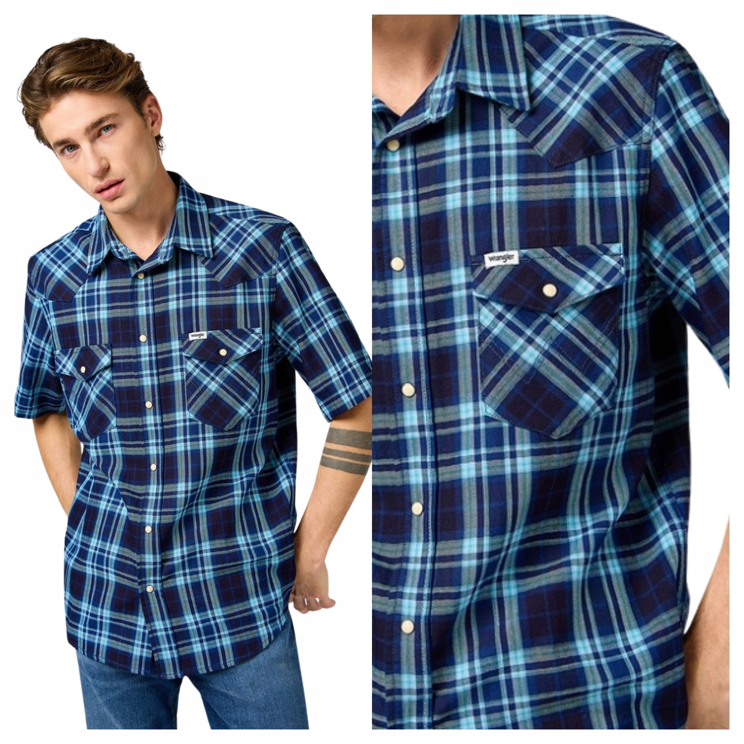 Pánská košile Wrangler Western Modrá Indigo Krátký rukáv M