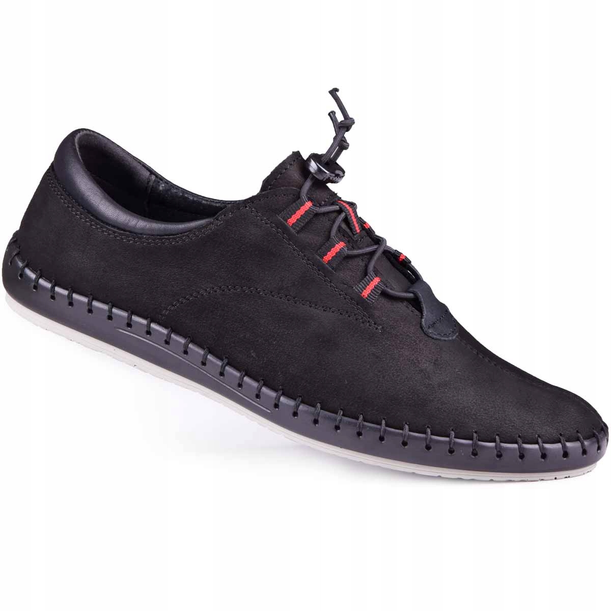 Buty męskie półbuty skórzane elastyczne czarne 41