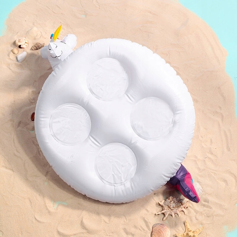 PODSTAWKA DMUCHANA POD KUBEK UCHWYT TACA NAPOJE DRINKI JEDNOROŻEC 4 OTWORY Model na basen i plażę