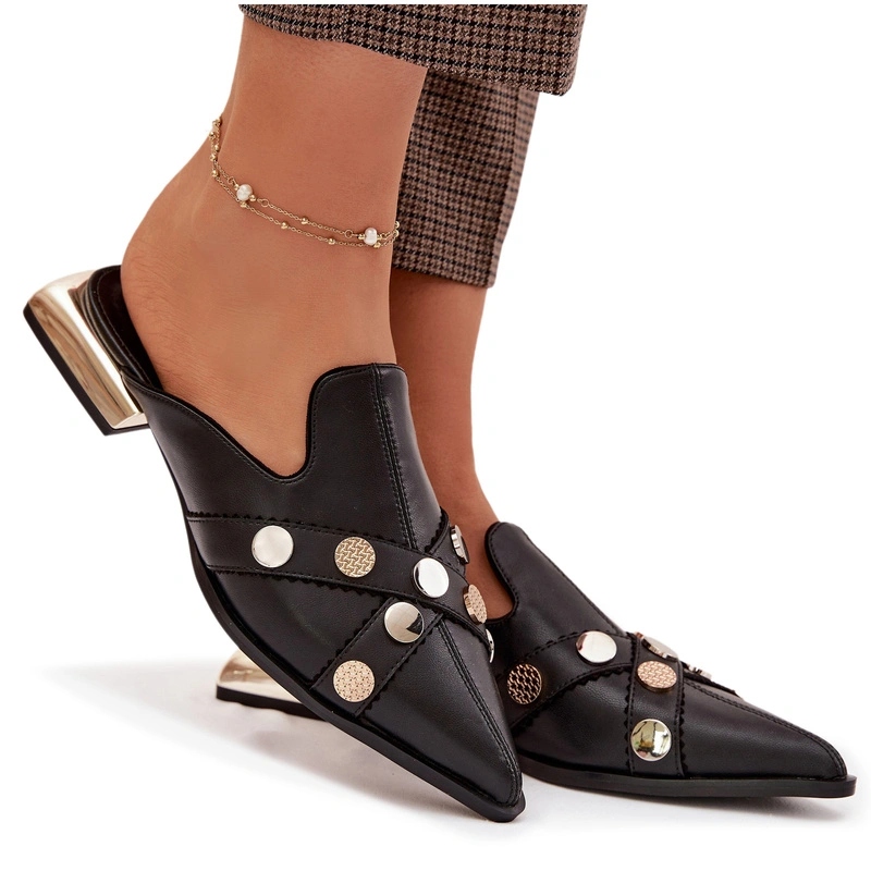 Nazouváky Mule Z Přírodní Kůže Elegantní D&amp;a CR61-3058 Černé 37