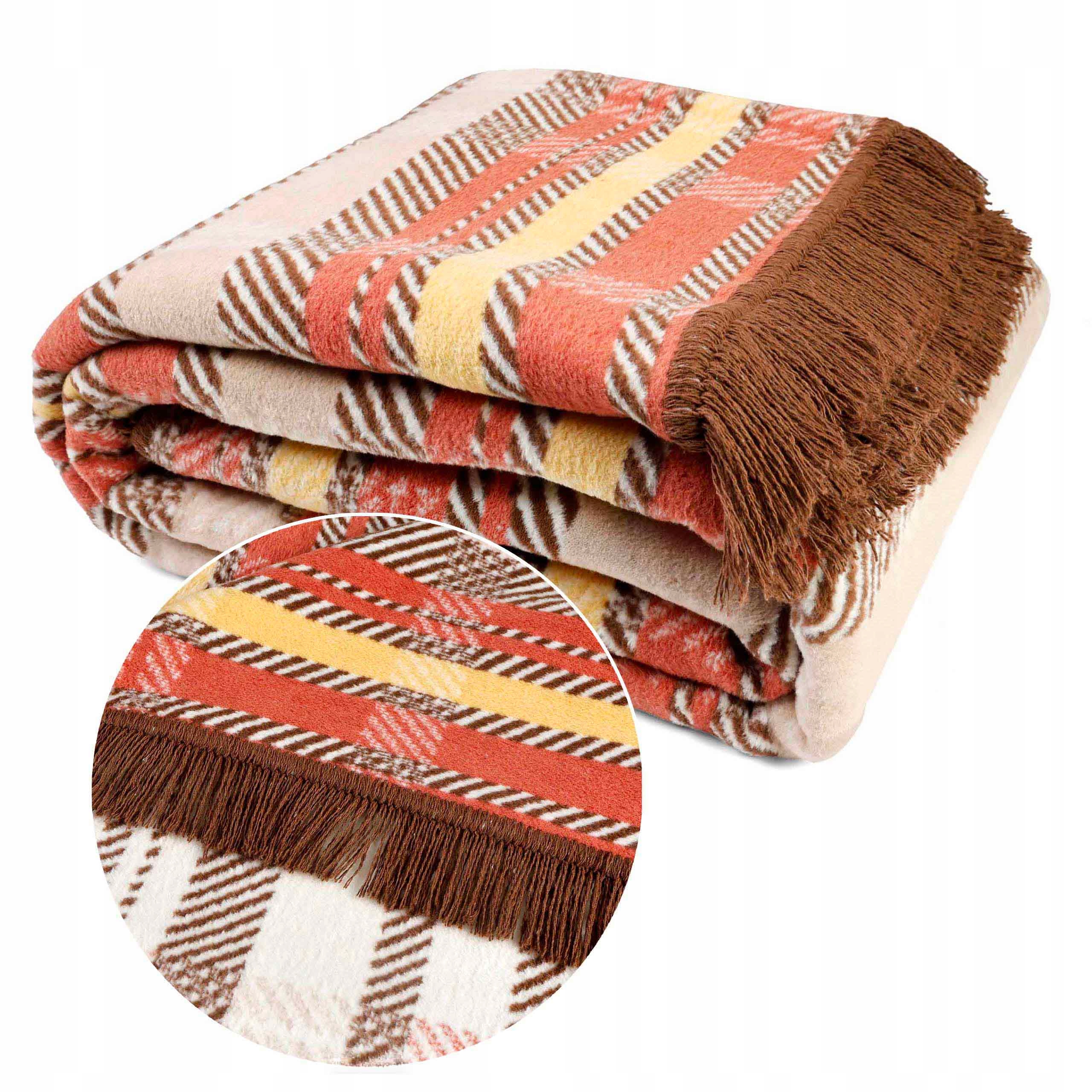 Koc 150x200 bawełniany z frędzlami w geometryczną kratkę wzór dwustronny