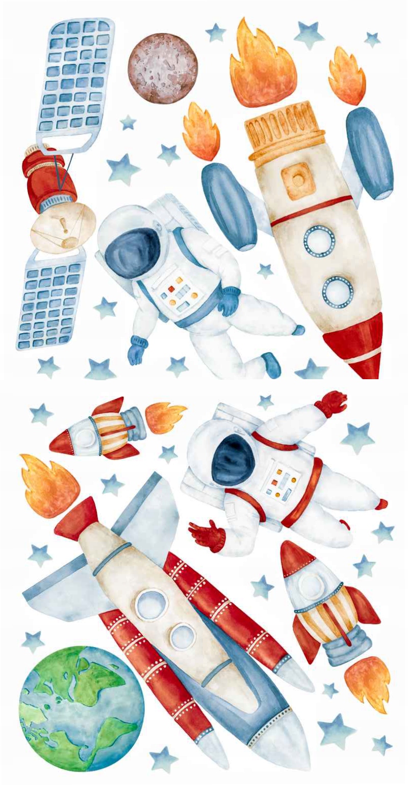 Kosmos Akwarela Planety Naklejki Na Ścianę XXXL
