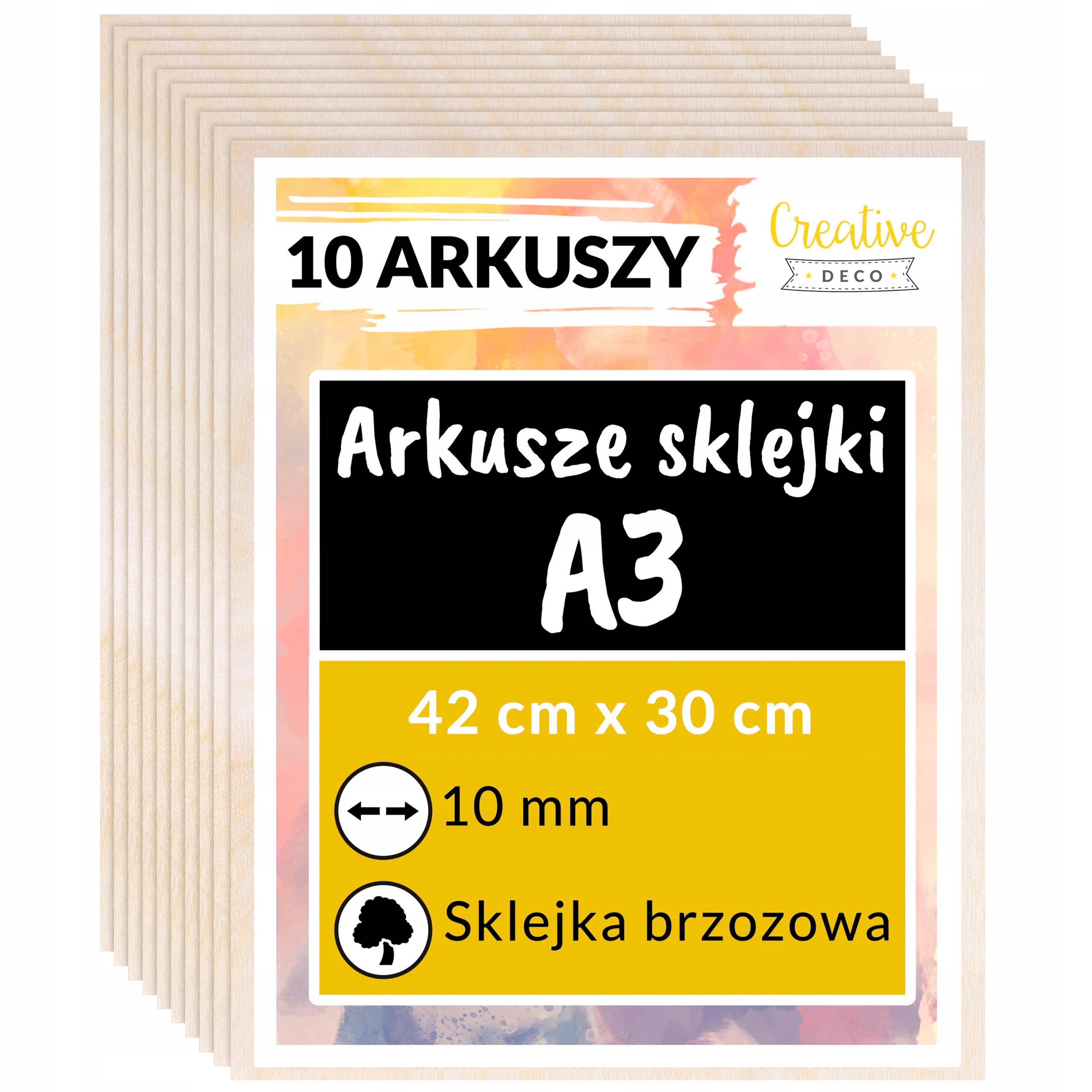 Deska překližka pro laserové řezání gravírování dekorace 10mm A3 x 10 kusů