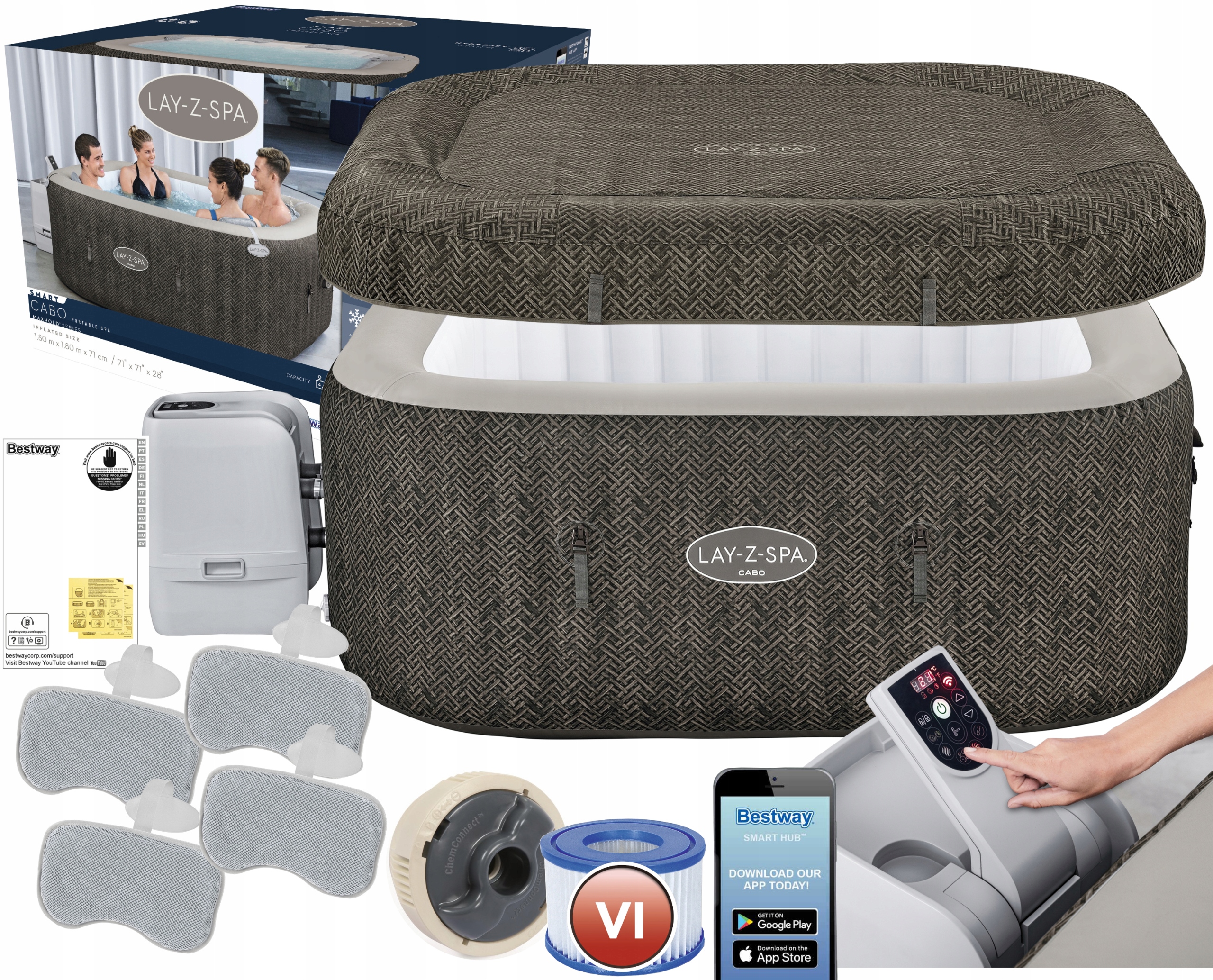 BESTWAY 60167 SPA CABO Wi-Fi ZAGŁÓWKI DYSZE STRUMIENIOWE 180x180x71cm 2024r