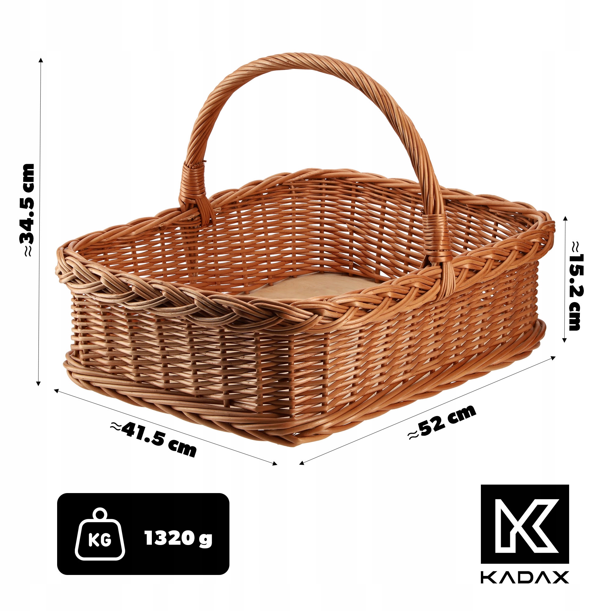 KOSZYK WIKLINOWY KOSZ NA ZAKUPY PIKNIK OWOCE TACA PROSTOKĄTNY WIKLINA 52cm Kod producenta K9163