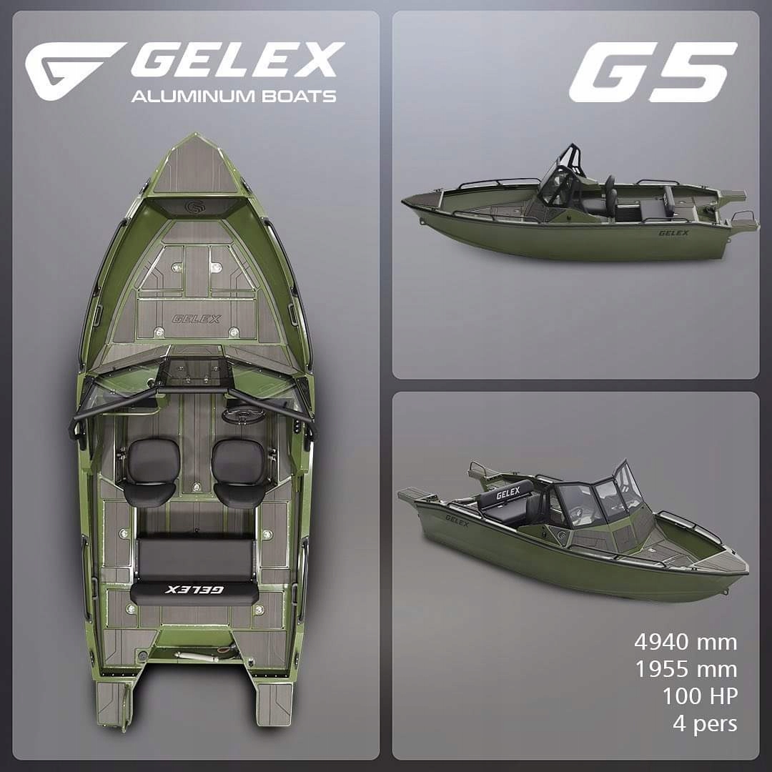Łódź aluminiowa Gelex G5 Z pełnym wyposażeniem konsola siedziska dodatki