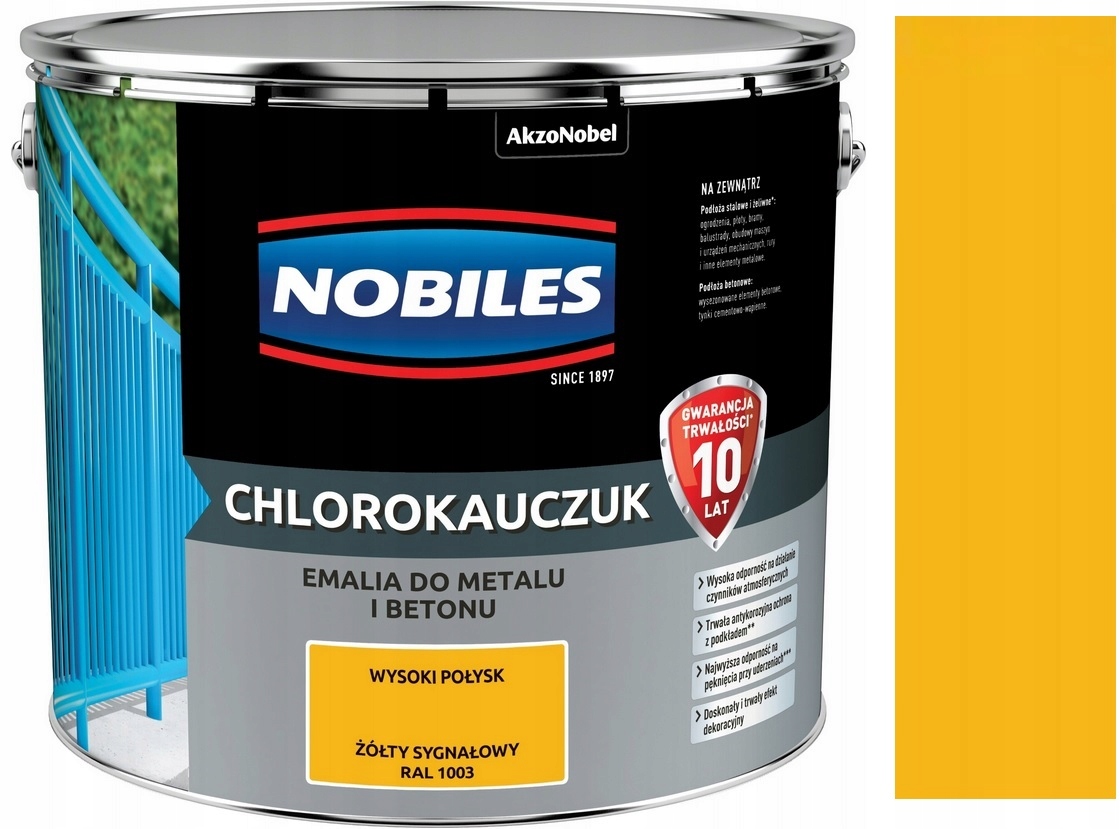 Nobiles Chlorokauczuk Do Metalu Betonu Żółty Sygnałowy Ral 1003 Połysk 10L