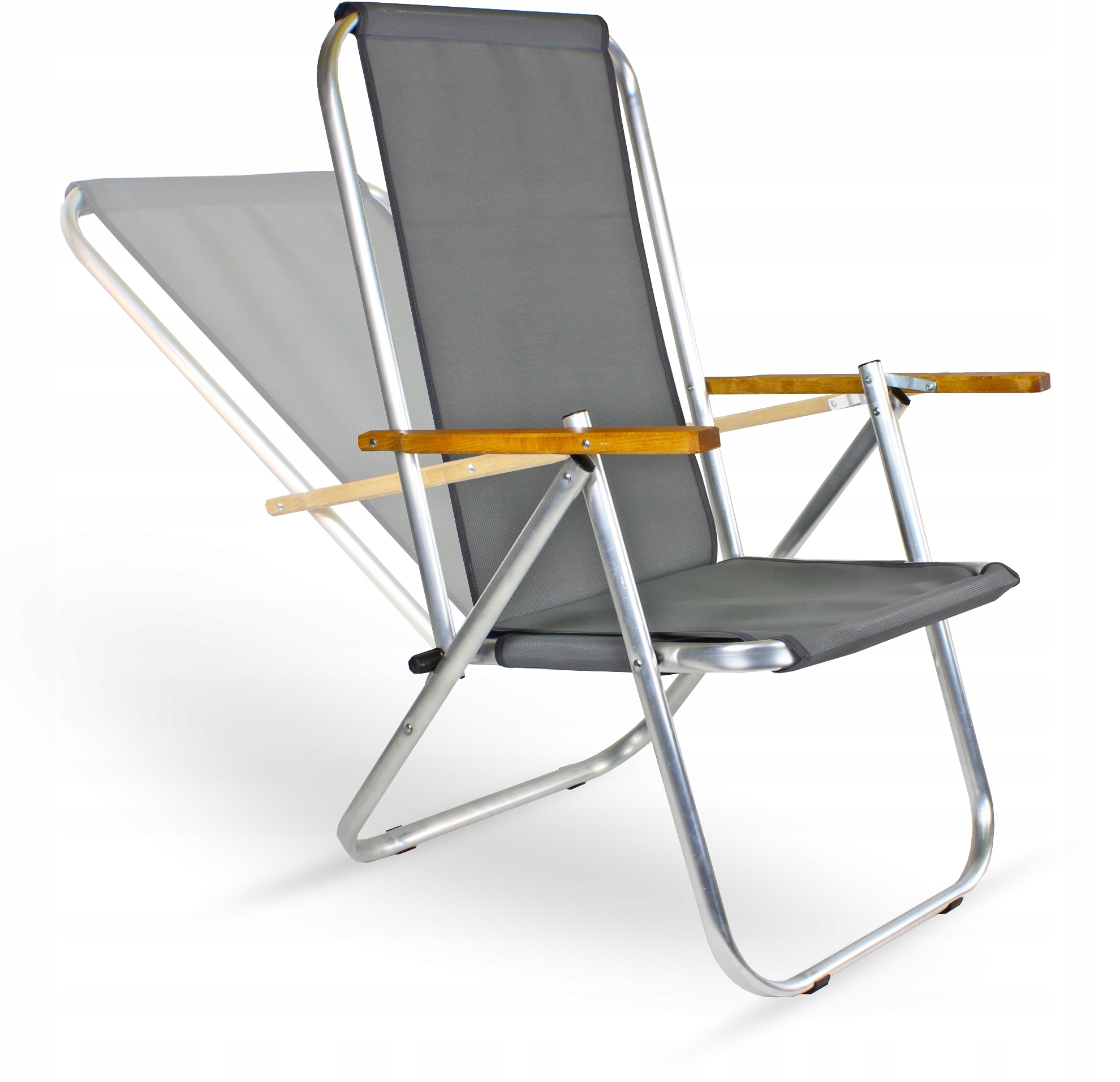 Leżak plażowy krzesło składane, aluminiowe z siatki, max 150 Kg, Grafit