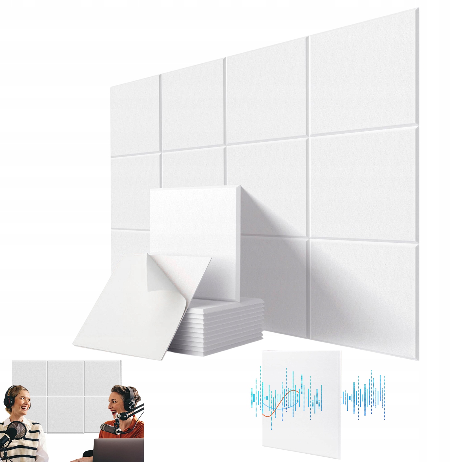 12SZT Samoprzylepnych Paneli Akustycznych Absorber Akustyczny Panele Biały